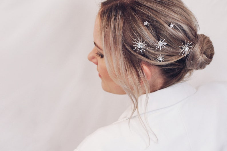 SKYLINE // Bridal Hair Pins // Celestial hair accessories, starburst hair pins, gold stars, silver stars, star hair slides image 1