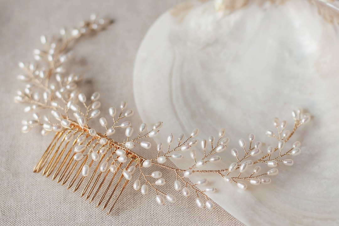 Freshwater Pearl Bridal Hair Comb: Gold or Silver Hair Vine