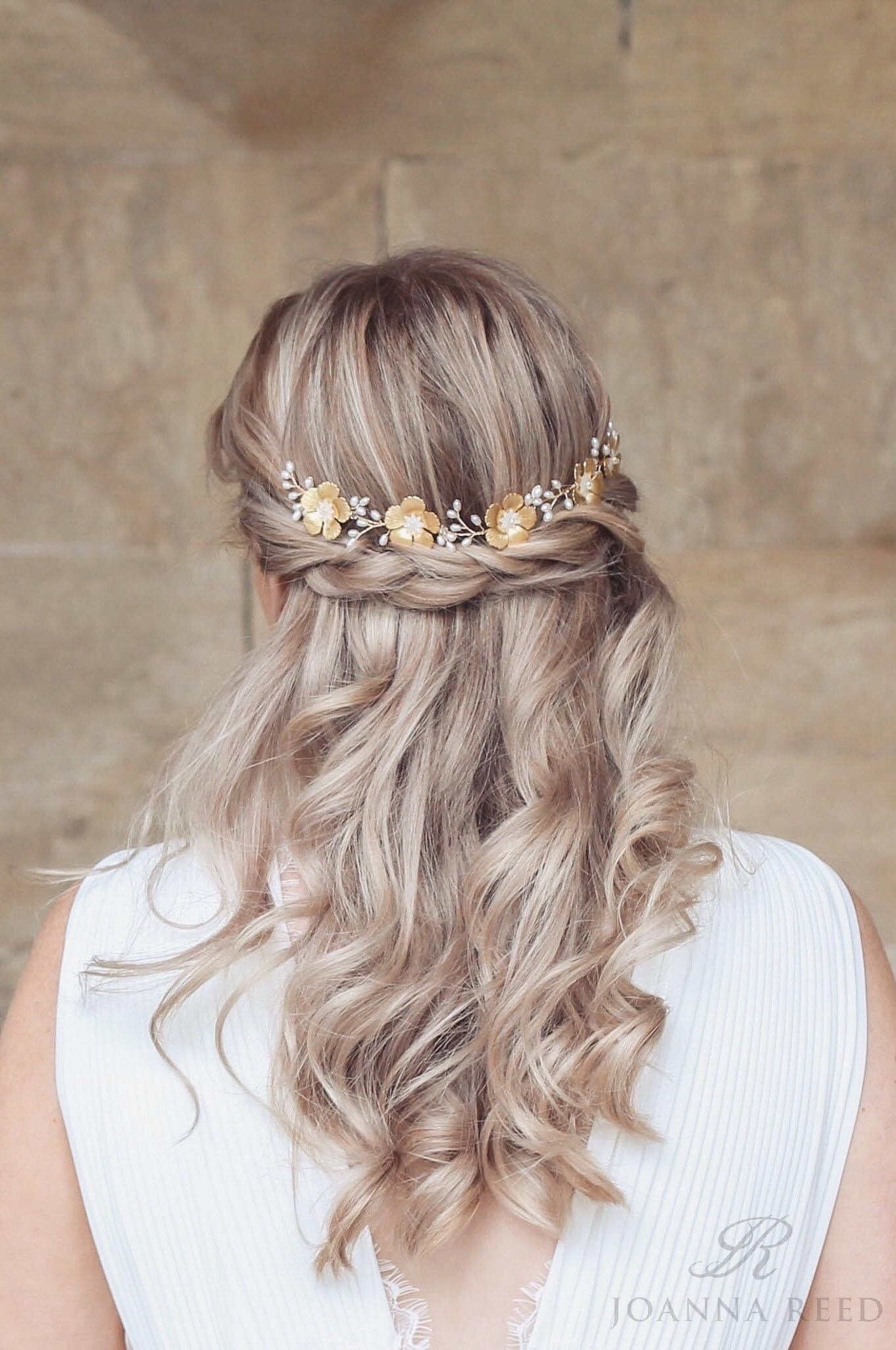 Gold Flower Bridal Hair Vine: Pearl & Crystal Headpiece - Etsy