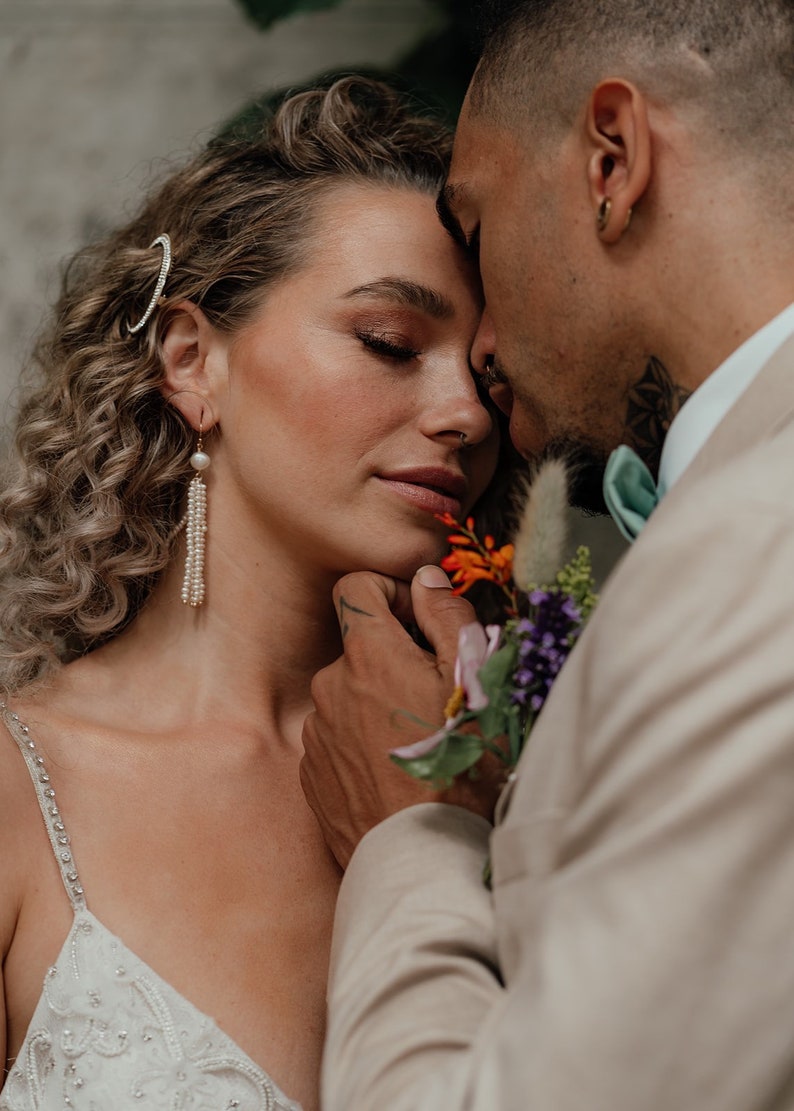 Pearl tassel bridal earrings, boho tassel earrings, seed pearl earrings, boho wedding earrings, gold tassel earrings, boho bridal earrings image 1