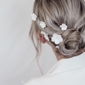 ROSEMOUNT // Bridal Hair Pins // Hand sculpted clay flower hair pins, floral hair slides, minimalist bride