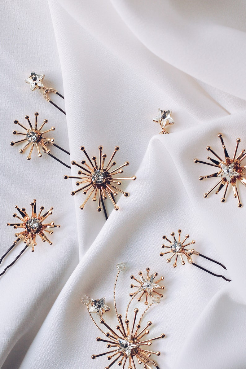 SKYLINE // Bridal Hair Pins // Celestial hair accessories, starburst hair pins, gold stars, silver stars, star hair slides image 3