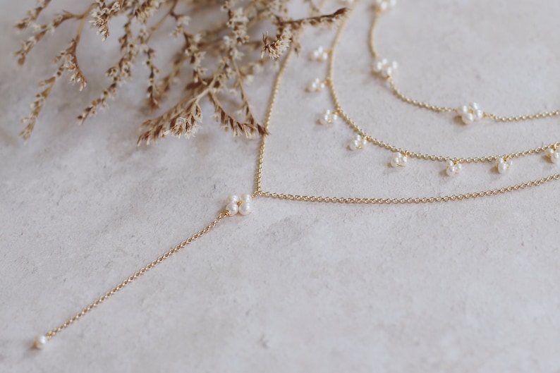 Boho bridal choker, gold bridal necklace, boho layering necklace, boho wedding necklace, simple freshwater pearl necklace image 9