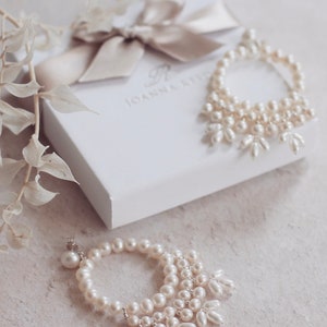 Boho bridal earrings, boho pearl wedding earrings, statement earrings, big pearl earrings, chandelier earrings, unique pearl hoop earrings image 2