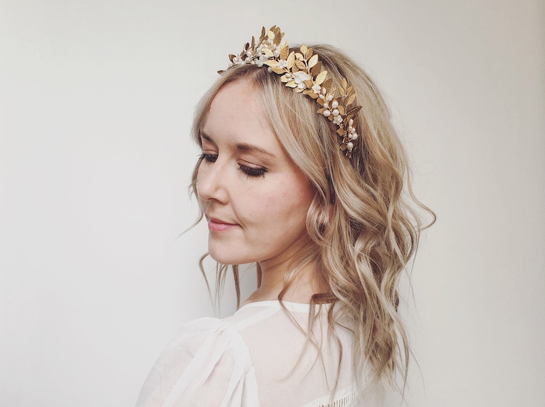 Gold Bridal Flower Crown Gold Leaf Crown Gold Leaf Tiara Etsy