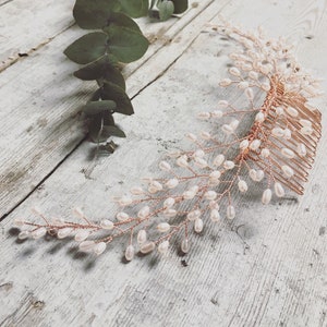 Bridal headpiece, bridal hair comb, bridal hair vine, bridal hair accessories, simple pearl comb, pearl hair piece, hair up, updo, bride image 9