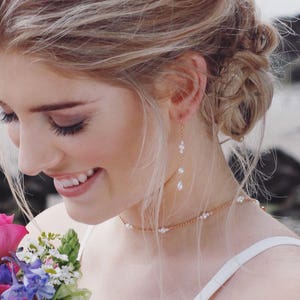 Rose Gold Freshwater Pearl Drop Earrings: Bridal Jewelry