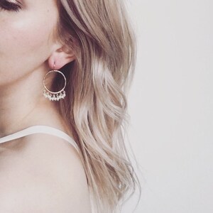 Boho Pearl Hoop Earrings - Gold C Shape Circle Pearl Studs For Women