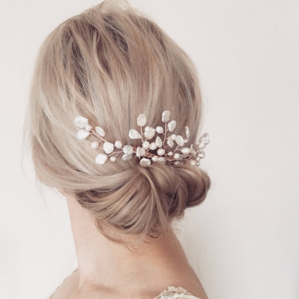 Braut Haarkamm, Braut Accessoire, Hochzeit Haarschmuck, Perlenkamm, Boho, Süßwasserperle, Rosegold Gold, Silber, Braut Kopfschmuck