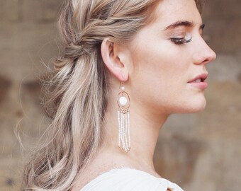 Inateannal Boho Orecchini Lunghi a Goccia di Perle Con Nappe - Catena D'oro Vintage Gioielli per Donne e Ragazze