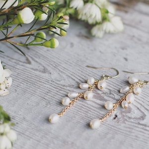 Freshwater Pearl Bridal Earrings: Gold Boho Drop Earrings