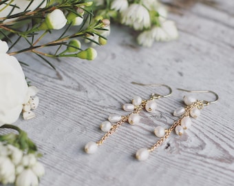 Bridal earrings, pearl earrings, gold bridal jewelry, simple pearl drop, freshwater pearls, matching set, boho jewellery, rose gold, silver