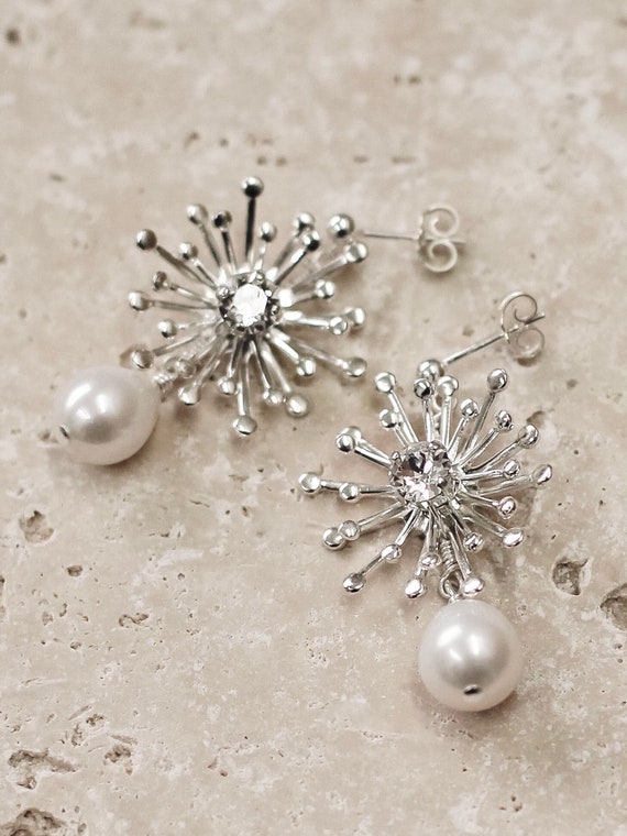 Starburst Dangle Ketten Ohrstecker In Sterling Silber, Silber Oder Gold Oder Rosu00e9gold, Sterling Silber Stern Ohrringe, Nordstern Ohrringe - Schweiz