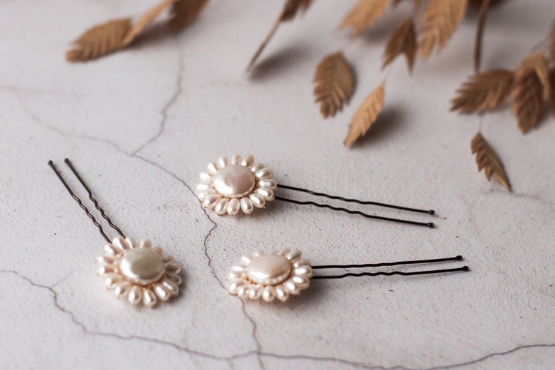 Bridal hair pins, wedding hair pins, simple pearl hair pins, modern bride hair accessories, boho bride hair slides, pearl hair slide image 3