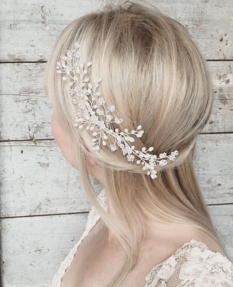 wedding hair accessories bridal hair vine gypsophila hair comb bridal pearl headpiece pearl and crystal hair comb Bridal hair comb