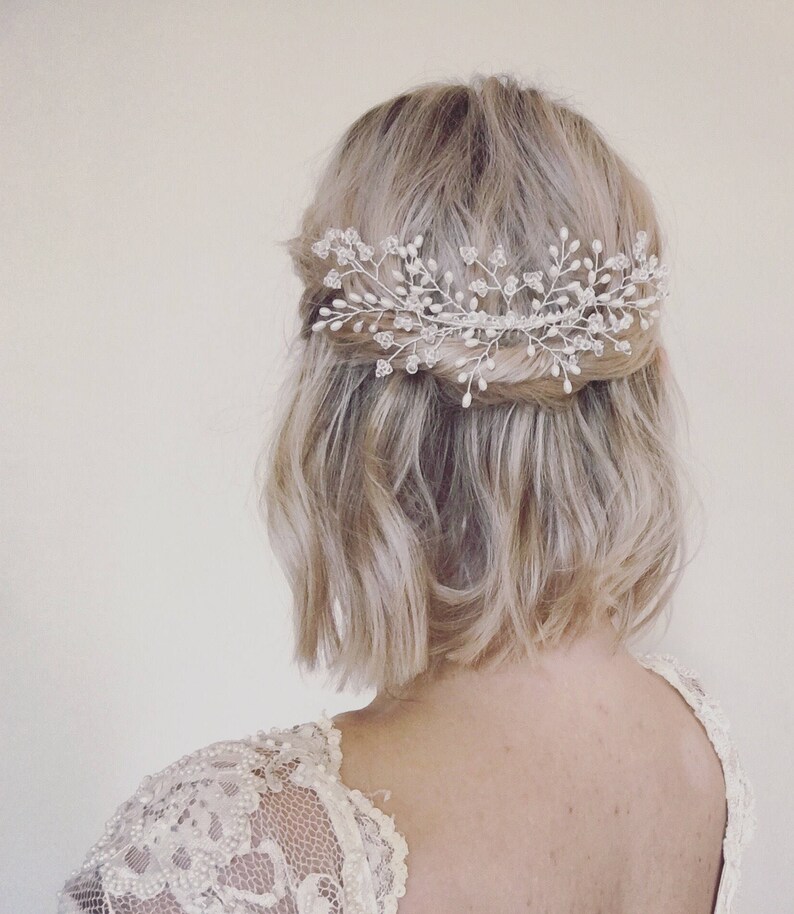 wedding hair accessories bridal hair vine gypsophila hair comb bridal pearl headpiece pearl and crystal hair comb Bridal hair comb