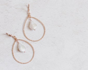 Rose gold bridal earrings, boho earrings, rose gold hoop earrings, big hoops, big earrings, hoop earrings, pearl earrings, boho jewelry