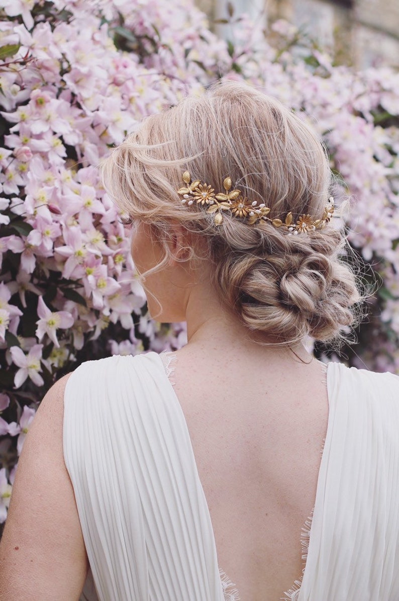 gold leaves bridal flower crown pearl hair vine Gold bridal leaf hair vine boho bridal headpiece gold leaf hair piece gold bridal halo