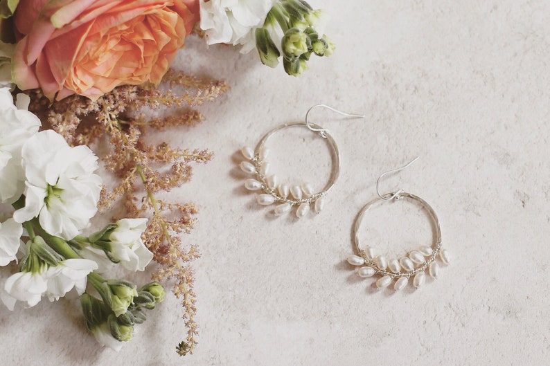 bridal pearl hoop earrings