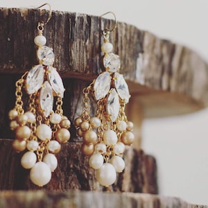 Boho earrings, boho bridal accessories, statement earrings, boho jewelry, big pearl earrings, gold bridal earrings, boho bride, boho wedding