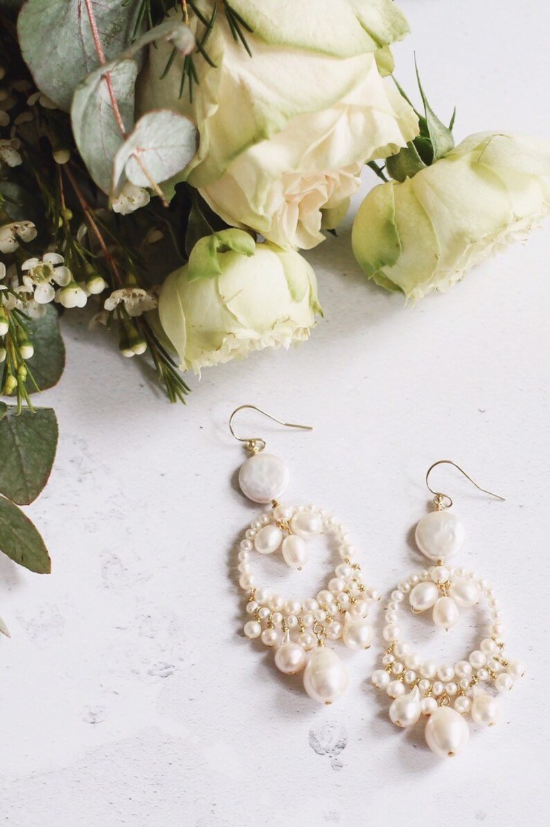 Boho Bridal Earrings Big Pearl Earrings Statement Earrings Etsy