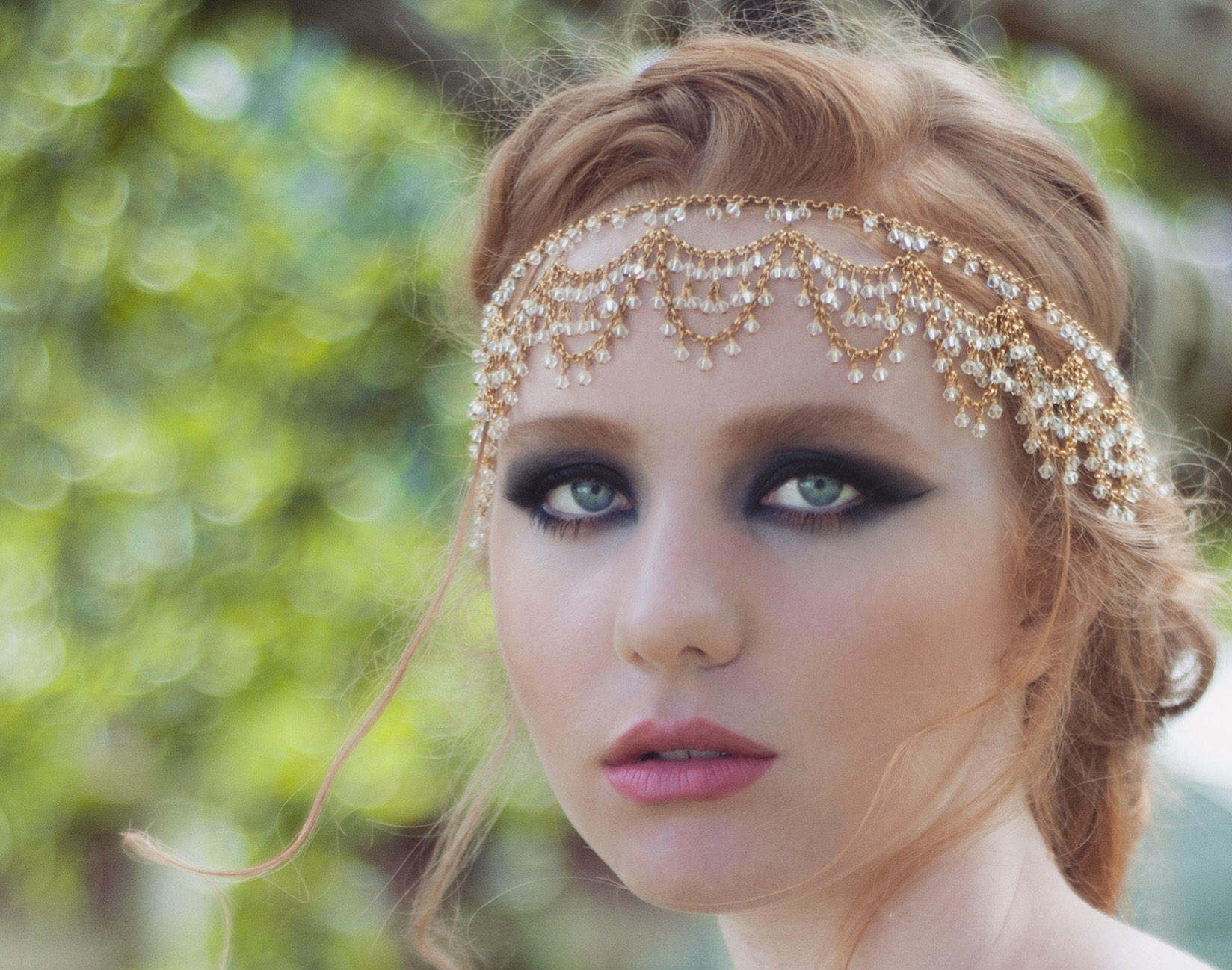 Boho Bridal Headpiece: Gold Crystal Head Chain, Bohemian  display picture 2