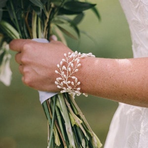 Bridal accessories, pearl bridal cuff, bridal bracelet, pearl jewellery for bride, pearl vine, wide bracelet, silver, gold, rose gold image 1