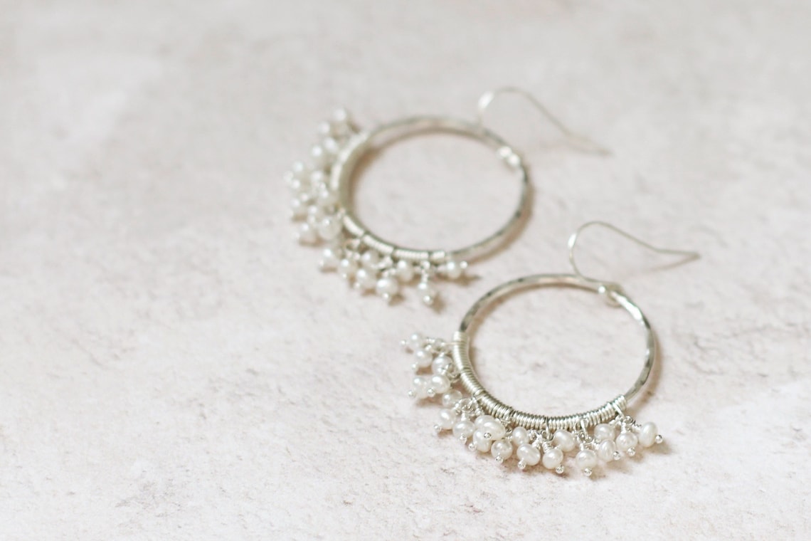 Boho Pearls Sterling Silver Hoop Earrings plated in 18K Gold main image 1