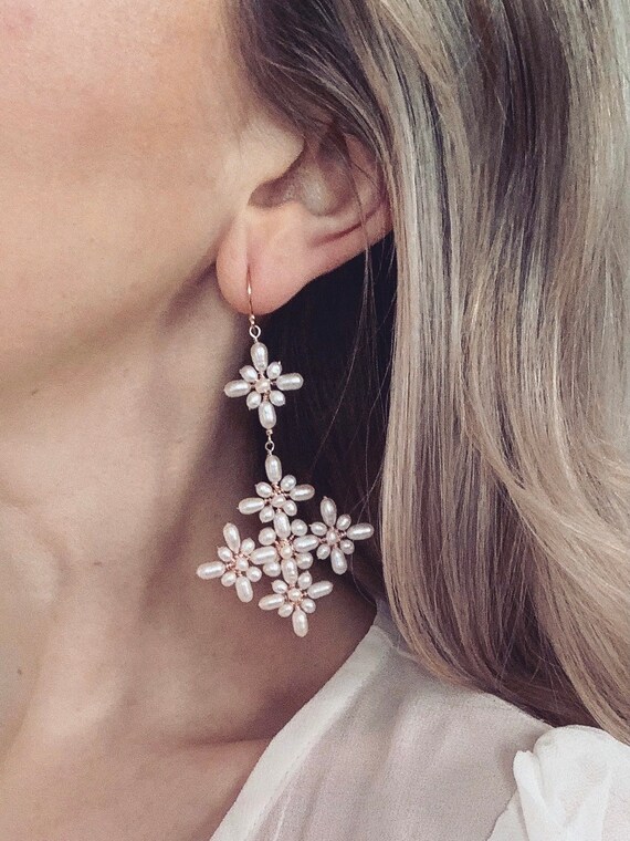 Handmade Pearl Bridal Earrings Boho Bridal Earrings Boho Wedding