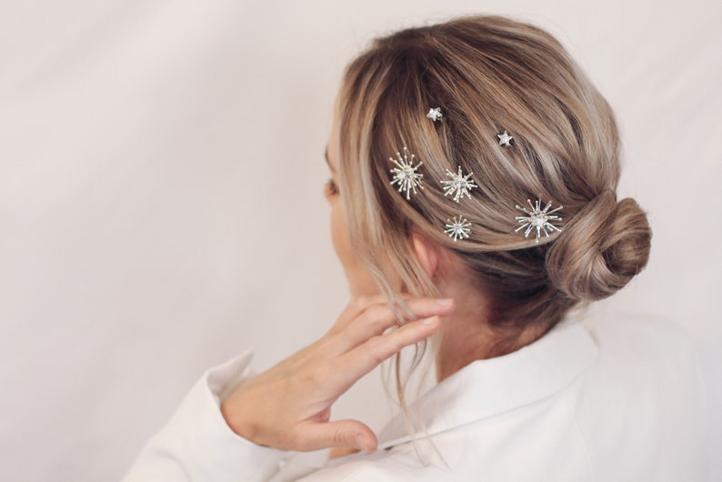 SKYLINE // Bridal Hair Pins // Celestial hair accessories, starburst hair pins, gold stars, silver stars, star hair slides image 7