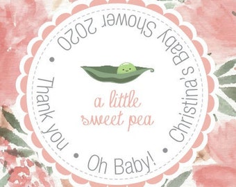 A Little Sweet Pea Baby Shower Tags, Stickers or Cupcake Toppers