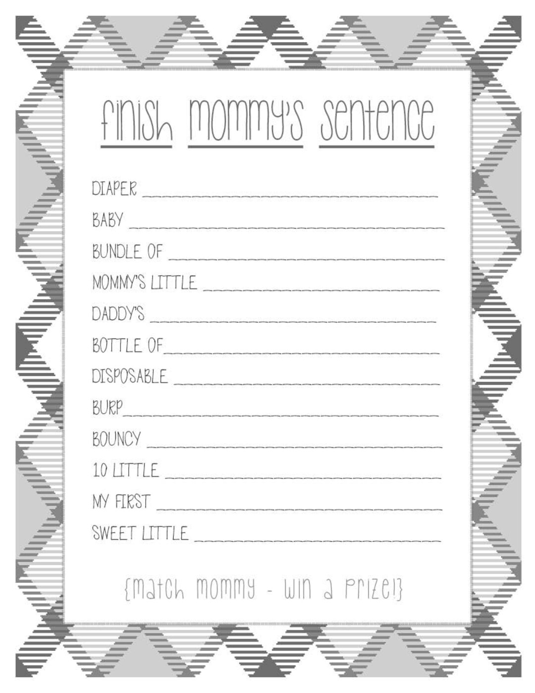 Finish Mommy's Sentence - Baby Shower Game - Etsy
