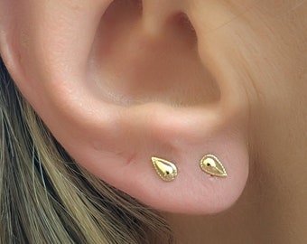 Aretes de oro, Aretes de oro de 14 k, Aretes de oro, Aretes tribales, Aretes étnicos, Aretes de oro minimalistas, Aretes de oro pequeños, Aretes de lágrima