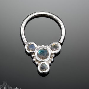 Silver Piercing Jewelry, Tragus Hoop, Rook Earring, Helix Hoop, Silver Septum Ring, Ear Piercing, Tribal, Nose, Labradorite, Cartilage, 18g