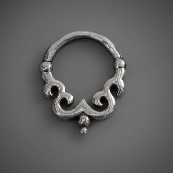 Silver Septum Ring For Pierced Nose Tribal Septum Nose Ring, Sterling Silver Septum Jewelry By Sagia