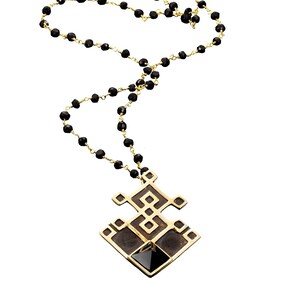 Boho Tribal Necklace, Pyramid Necklace, Black Onyx Necklace, Boho Jewelry, Boho Necklace, Womens Gift, Geometric Necklace