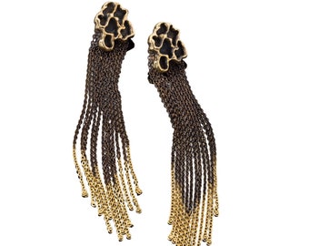 Long Gold Fringe Earrings, Gold Tassel Earrings, Bohemian Earrings, Long Post Earrings, Long Chain Tassel Earrings, Gold Long Earrings