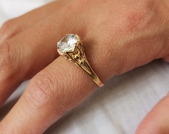 Victorian Engagement Ring, Vintage Style 14k Gold Engagement Ring For Women, Unique White Zircon Ring, Elegant Gold Ring, Art Deco Ring