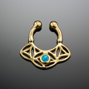 Fake Septum Ring, Opal Gemstone, No Piercing Septum Jewelry, 24K Gold Plated or 925 Sterling Silver, Statement Boho Hoop Nose Ring, Gift