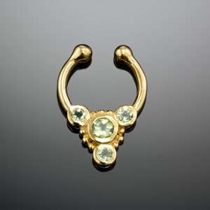 No Piercing Septum, Septum Clip On, Faux Piercing, Fake Septum Ring, Gold Septum Ring, Tribal Septum Ring, Indian Septum Ring, Peridot