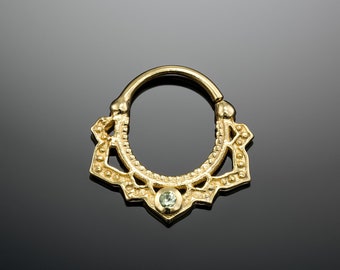 16g/18g Lotus Flower Septum Ring, Peridot Septum Ring, Gold Plated Septum Ring, Tribal Septum Piercing, Opal Septum ring , Gold Septum