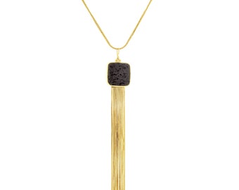Quaste Halskette, Statement Halskette, Boho Quaste Halskette, Boho Schmuck, Quaste Halskette Gold, Lava Halskette, Quaste Anhänger Halskette,Tribal