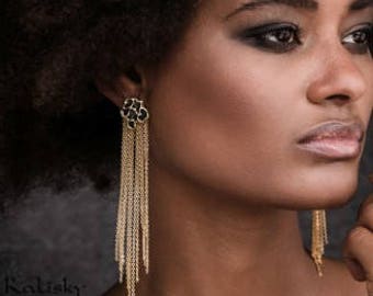 Statement Bohemian Earrings, Long Gold Chain Tassel Earring, Long Gold Fringe Earrings, Dangle Long Chain Earrings, Tassel Drop Earrings