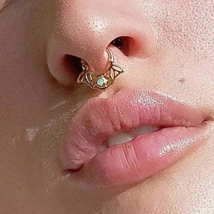 Septum Ring , Flower Of Life , Septum Stone Ring - Gold Plated On Silver Septum For Pierced Nose - Sacred Geometry Jewelry