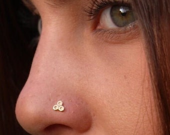 14k Solid Gold Nose Stud, 22g Nose Stud, Unique Nose Stud, Indian Piercing Nez, Tribal Nose Stud, Nostril Piercing, Nose Screw, Nose Jewelry