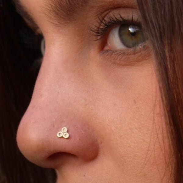 14k Solid Gold Nose Stud, 22g Nose Stud, Unique Nose Stud, Indian Piercing Nez, Tribal Nose Stud, Nostril Piercing, Nose Screw, Nose Jewelry