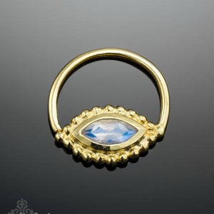 Mondstein Septum Ring, Gold Septum mit Stein, 18g Nasenring, Septum Piercing, Nasenschmuck, Septum Schmuck, 16g Septum, Sagia