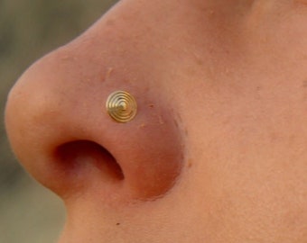 14k SolidGold nose stud, Gold Spiral Nose Stud, Indian Piercing Nez, Tribal Nose Piercing, Nostril Jewelry, Nose Screw, Nose Jewelry,