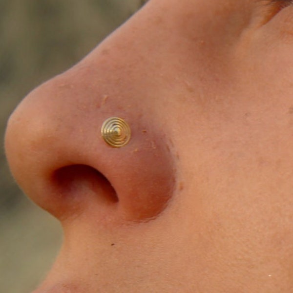 14k SolidGold nose stud, Gold Spiral Nose Stud, Indian Piercing Nez, Tribal Nose Piercing, Nostril Jewelry, Nose Screw, Nose Jewelry,