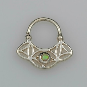 Silver Septum Ring, Silver Septum Piercing, Daith Jewelry, Daith Earring, Rook, Helix Hoop, Cartilage, Tragus, Sacred Geometry, Opal, 18g